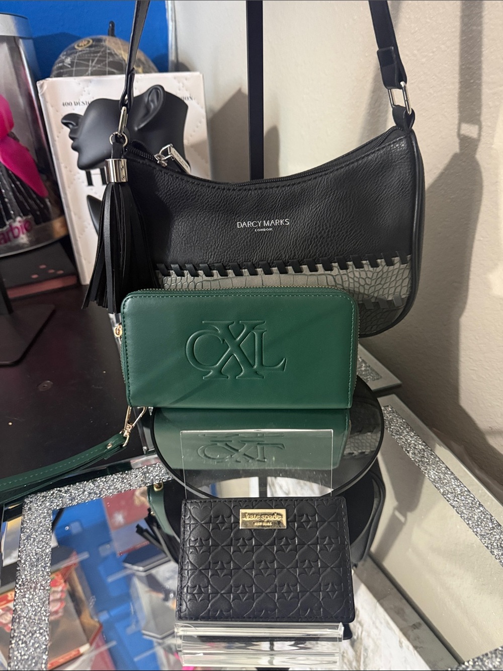 Black Leather Shoulder Bag with Tassel